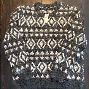 Express Charcoal and White Geometric Crewneck Sweater